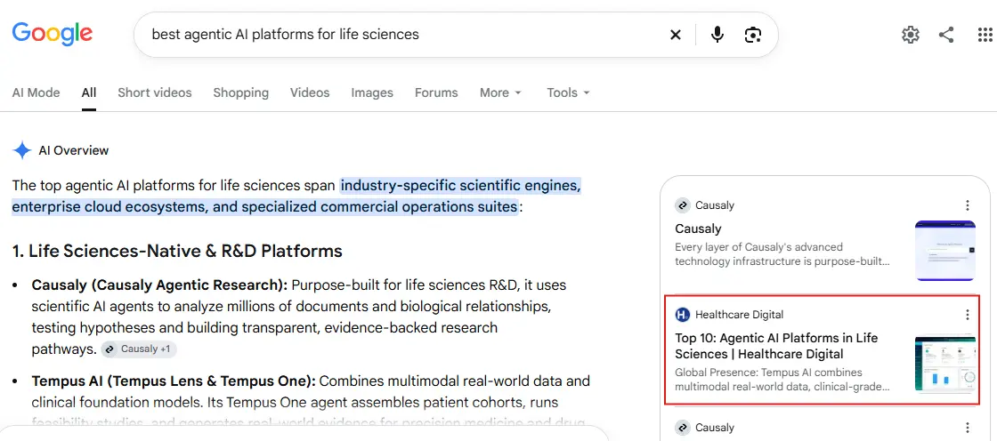 ai visibility evidence top agentic AI platforms for life sciences